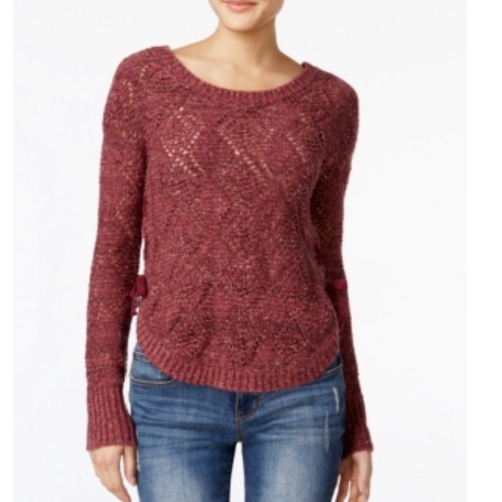 American Rag Lace-Up Diamond-Stitch Sweater